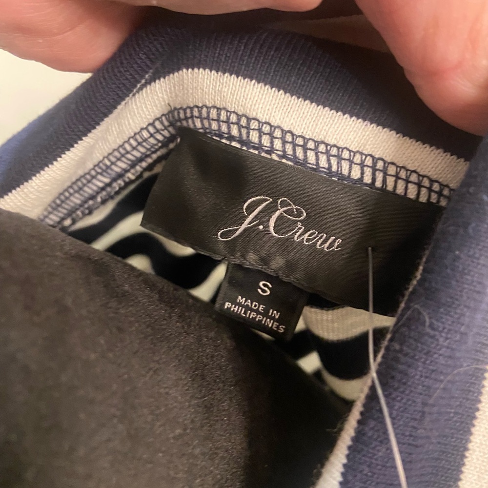 J. Crew Women’s  Navy and Cream Striped Long Sleeve with Bow - Picture 11 of 15